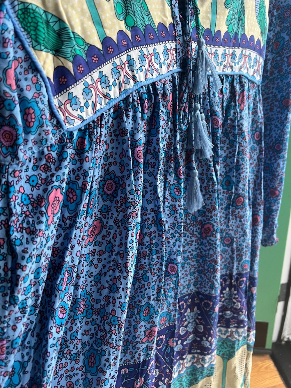 Boho Peacock Print Maxi Dress in Blue 💕 size small - Picture 7 of 7